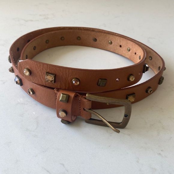 J. Crew Jewel & Stud Tan/Brown Leather Belt Size M